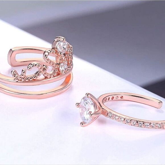 CZ Sterling Silver rose gold adjustable ring - Picture 4 of 5